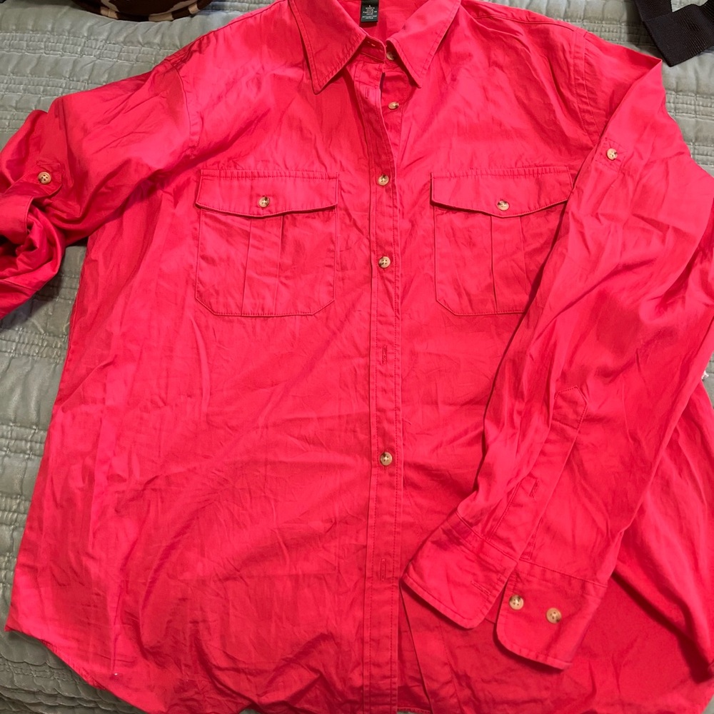 Ralph Lauren Women's Pink Button-Down Shirt large coral pink